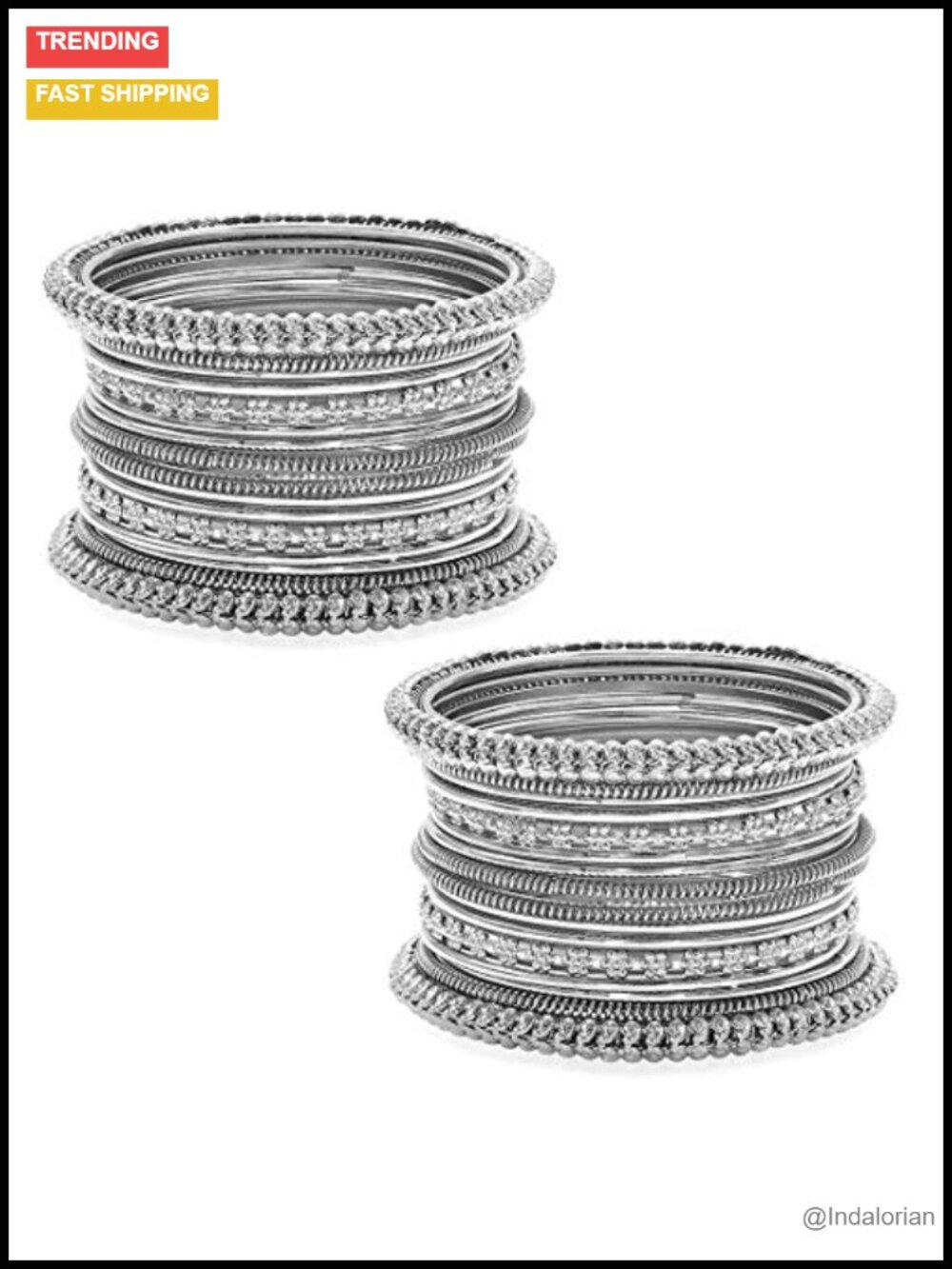 Antique Silver Oxidised Tribal Bangle Set of 2
